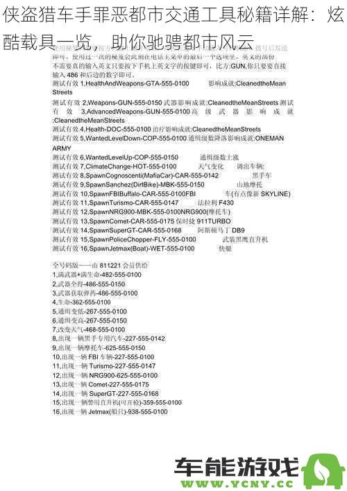 侠盗猎车手罪恶都市交通工具秘籍全解析：炫酷载具大全，助你畅游都市传奇