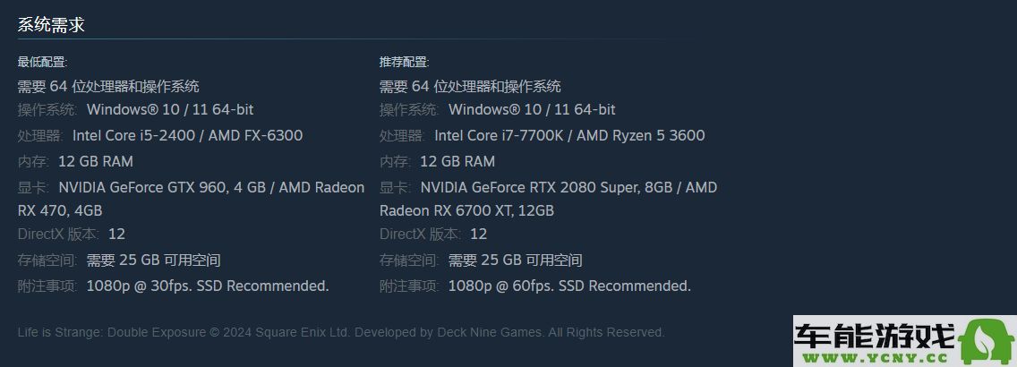 奇异人生双重曝光游戏PC最低及推荐配置需求详细分析